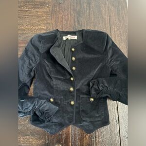 Free People Black Velvet Blazer with Gold Accents